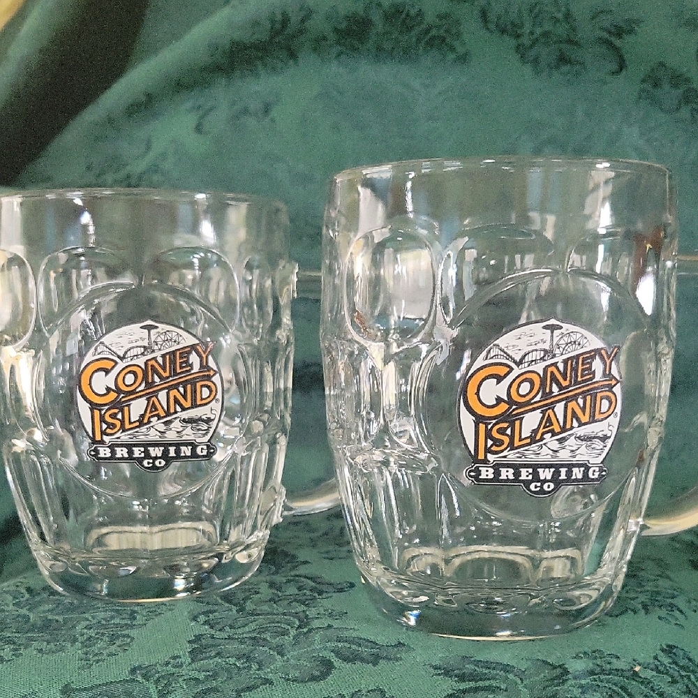 Coney Island Brewing Co. Dimple Glass Beer Mugs - Set of 2 Like New